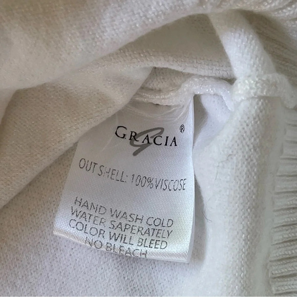 Garcia white sweater turtleneck, sheer puffed sleeves with lace cuffs size S - Picture 5 of 11